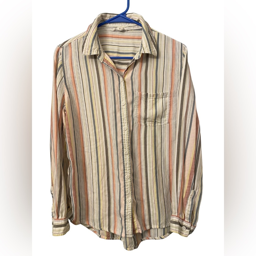 beachlunchlounge Striped Beachy Women’s Flannel Like Comfy Button Down